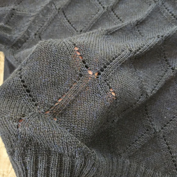 New Liz Alig 100% Alpaca Crop Mock Neck Lace KnitElegant Navy Turtleneck Sweater - Picture 4 of 6